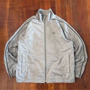 Vintage Y2K Nike Swoosh Logo Gray Black Zip Up Windbreaker Track Jacket M